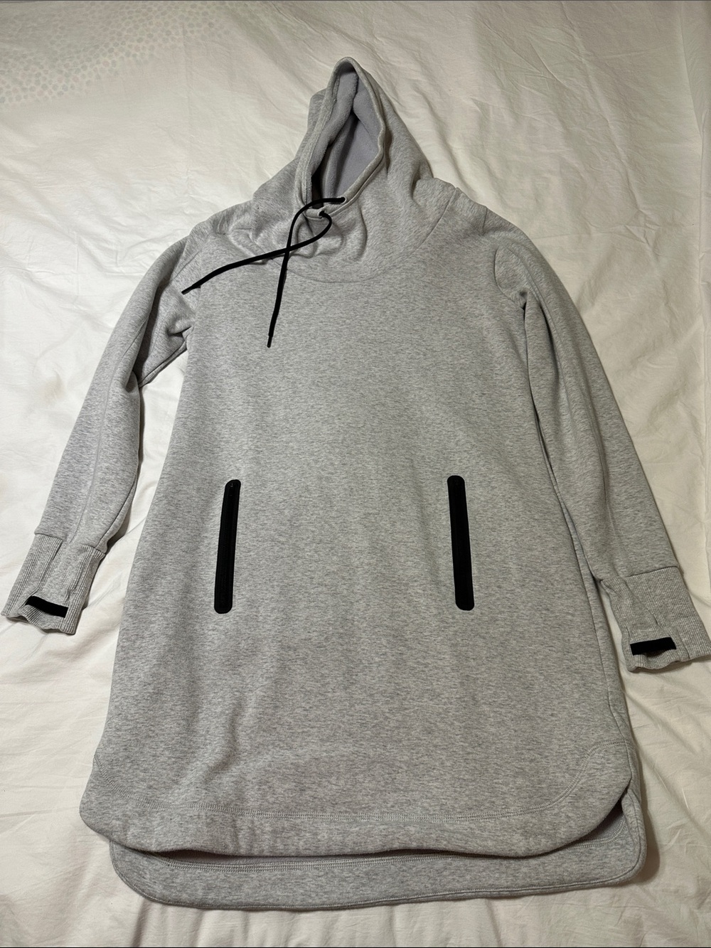 Athleta Light Gray Hooded Pullover Dress with Black Trim